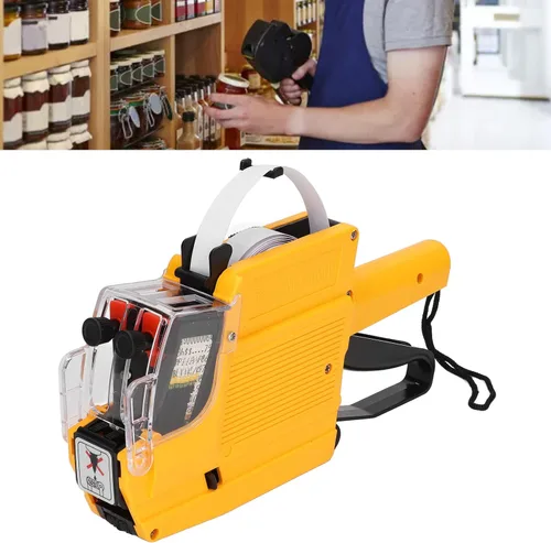 Vista 2 de Pricing Label Gun, 10 Digits 2 Lines Labeller Marker Attacher Tool with a Roll of Label Stickers Ink Rolls 1 Ink Roller for Office Retail Store