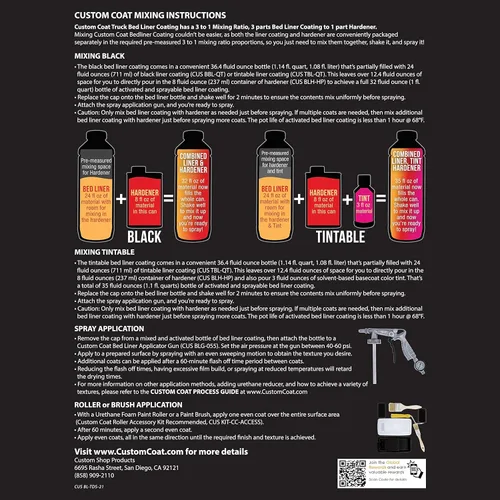 Vista 8 de Custom - Kit de revestimiento de uretano negro de 0.875 galones con pistola de aerosol con regulador