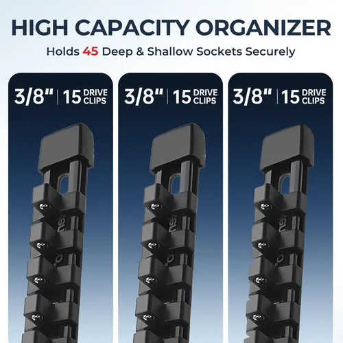 Vista 5 de Reniteco Organizador de enchufes de 3 piezas, unidad de 3/8 pulgadas x 45 clips, soporte de enchufe de ABS resistente con tapas de extremo