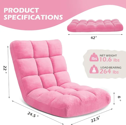 Vista 61 de Silla plegable para juegos de suelo de 14 posiciones, acolchada y ajustable, con algodón transpirable y terciopelo coral agradable a la piel