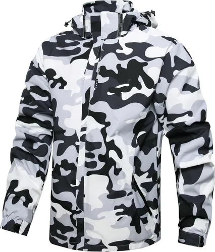 Vista 14 de Chaqueta impermeable ligera para hombre, chaqueta impermeable con capucha para exteriores, senderismo, cortavientos