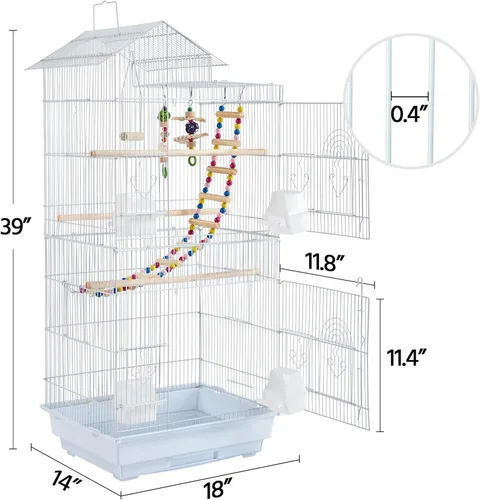 Vista 13 de Yaheetech Jaula de 39 pulgadas para pájaros de techo grande para loros pequeños, cacatúas, periquitos del sol, conure de mejillas verdes