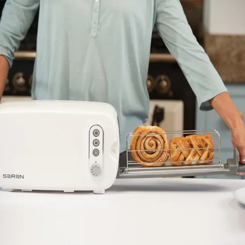 Vista 7 de BergHOFF Seren - Tostadora de carga lateral con exterior Cool Touch y bandeja extraíble para migas, color blanco, sin bandeja para servir