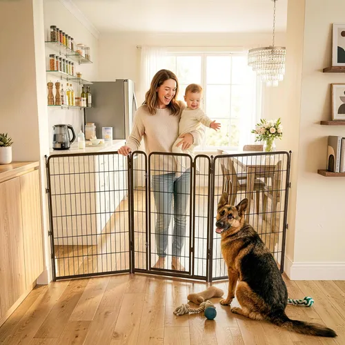 Vista 34 de FXW Puerta para perros extra ancha diseñada para uso en interiores, ancho ajustable de hasta 137 pulgadas de ancho