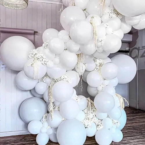 Vista 4 de JOYYPOP Globos blancos, 130 unidades, kit de guirnalda de globos blancos, diferentes tamaños, 5, 10, 12, 18 pulgadas, globos blancos para boda