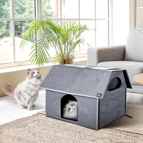 Vista 7 de MIU COLOR Casa para Gatos al Aire Libre, Casa para Gatos Extragrande Resistente a la Intemperie para Gatos de Exterior, Refugio Cálido para Gatos