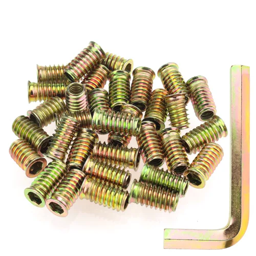 Vista 21 de Juego de 142 piezas: Insertos roscados de 1/4"-20 (10mm, 15mm, 20mm, 25mm), tuercas e insertos de madera para tornillos de muebles de madera, azul