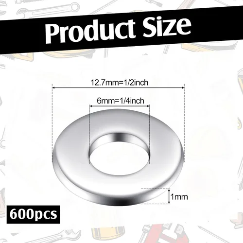 Vista 2 de Hanaive 600 arandelas de remache de aluminio de 1/4 x 1/2 pulgadas, arandelas de remache de acero inoxidable 304 planas de metal para tornillos
