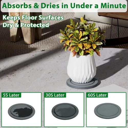 Vista 3 de Platillo para plantas, platillos para macetas, bandejas para macetas de tierra de diatomeas de secado instantáneo, bandejas redondas para goteo de 2