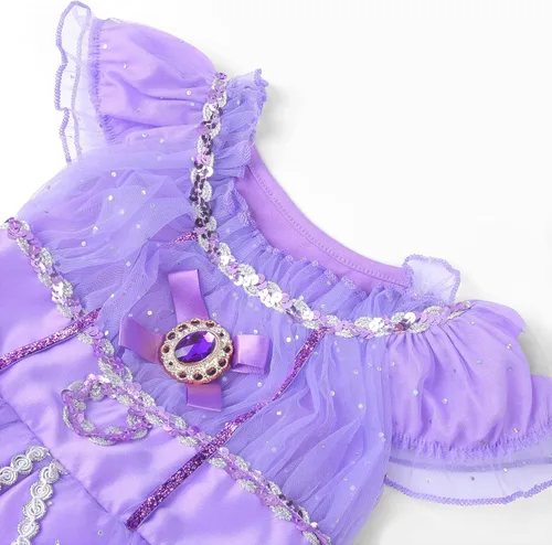 Vista 4 de Disfraces de princesa para niñas, vestido de princesa morado con accesorios