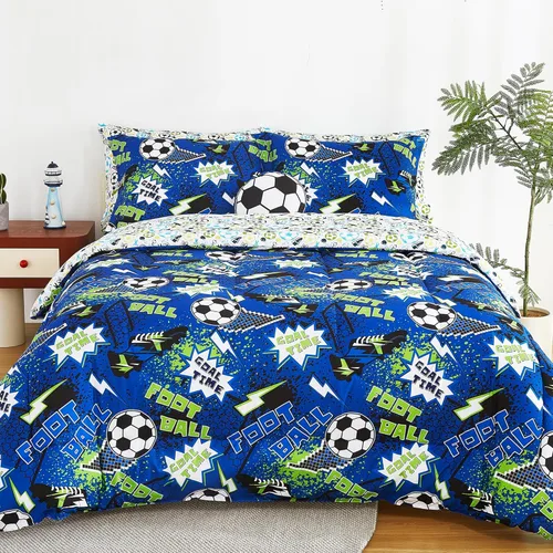 Vista 16 de Mooreeke Juego de edredón tamaño Twin para niños de 6 piezas, juego de ropa de cama azul camión para adolescentes, ropa de cama de microfibra suave