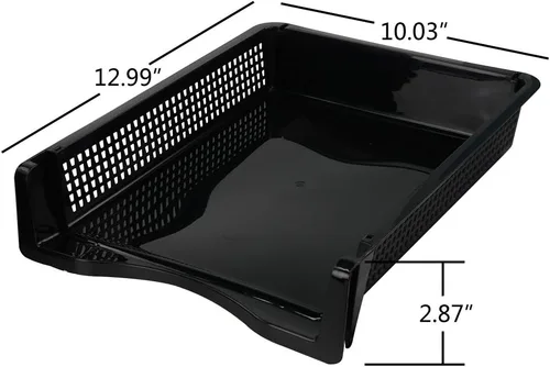 Vista 2 de Paquete de 6 bandejas de papel apilables de plástico negro, bandeja organizadora apilable para oficina, bandeja de escritorio