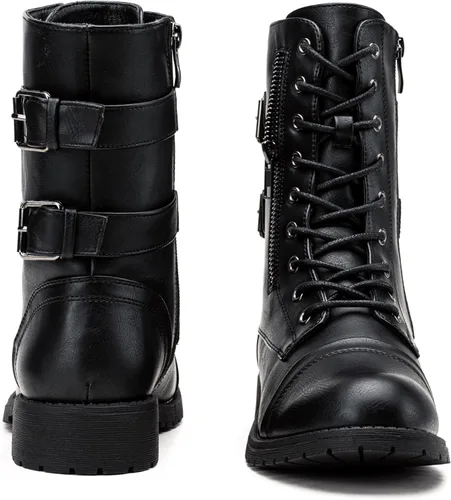 Vista 8 de Vepose Botas de combate militares de 28 a media pantorrilla para mujer con bolsillo tipo billetera para cuchillo de tarjetas