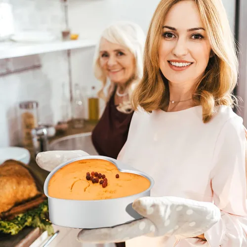 Vista 4 de 6 moldes en forma de corazón a granel de 8 pulgadas de aluminio para tartas de corazón, moldes de corazón para hornear, moldes para pasteles