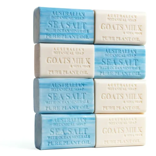 Vista 8 de Australian Botanical - Barras de jabón para hombres, paquete dúo de barras de lujo para cuerpo y barba, jabón de eucalipto y leche de cabra, regalo