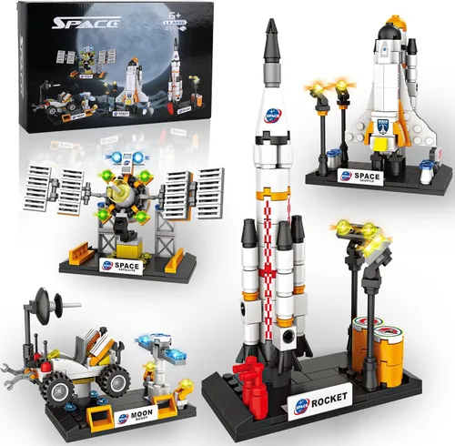 Juguetes de Transbordador de Exploración Espacial para Niños, Kit de Construcción Aeroespacial STEM con Cohete, Transbordador Espacial, Buggy Lunar