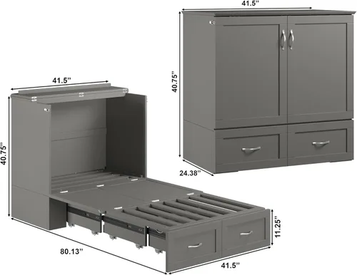Vista 3 de AFI, Hamilton Murphy - Cómoda de cama individual XL con colchón de 6 pulgadas, cajón de almacenamiento y cargador USB integrado, color gris