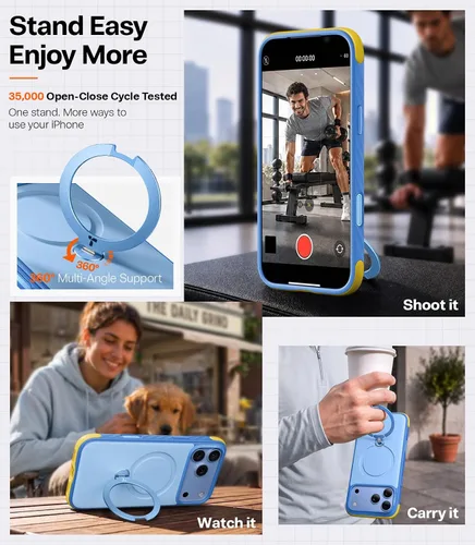 Vista 5 de TORRAS Funda Q3 Rugged para iPhone 18 Pro 360 con soporte magnético, apto Isla azul