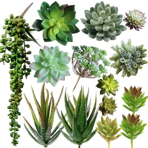 Winlyn - 6 suculentas falsas sin maceta, surtidas, suculentas artificiales en diferentes verdes, suculentas artificiales colgantes texturizadas
