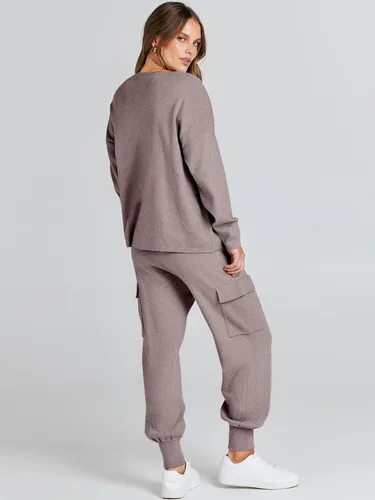 Vista 4 de Caracilia Conjunto de dos piezas para mujer, suéter de punto de manga larga y pantalones deportivos tipo cargo