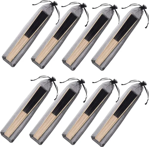 Vista 4 de Abanico de mano de seda imitada, tela de seda imitada, bambú plegado de mano, accesorios de baile nupcial, regalos de fiesta de boda para iglesia