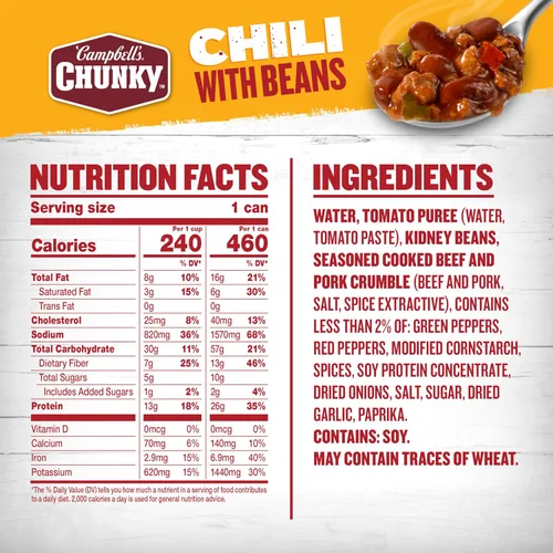 Vista 2 de Sopa en lata Campbell’s Chunky de chili con frijoles, lata de 16.5 oz