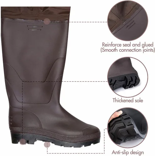 Vista 8 de Vadeadores de pecho con botas, de 2 capas de PVC/nailon, impermeables, para caza, pesca, camuflaje y pesca