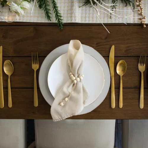 Vista 7 de Servilletero hecho a mano con cuentas de madera y cordel de yute, soporte para servilleteros de madera rústica asequible para decoración de mesa