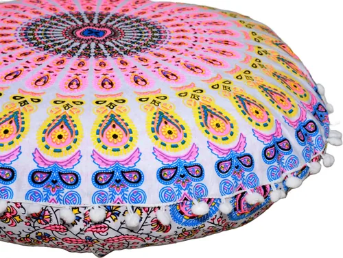 Vista 26 de CRAFT KALA Funda de almohada redonda con diseño de mandala estilo bohemio, meditación, india, para sala de estar, sala de yoga, decoración