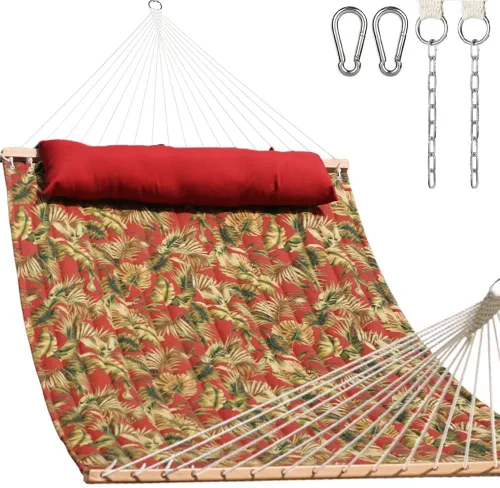Vista 14 de Lazy Daze Hammocks Hamaca de tela acolchada de 12 pies con almohada suave, hamaca doble para 2 personas con barra separadora para patio exterior