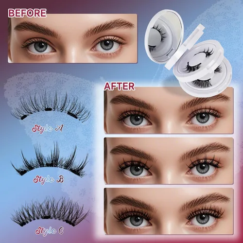 Vista 3 de Mayhug Pestañas magnéticas, 3 pares de pestañas magnéticas reutilizables con aplicador, sin necesidad de pegamento, pestañas de aspecto natural