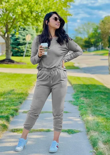 Vista 5 de PRETTYGARDEN - Conjunto de dos piezas para mujer, manga larga, cuello redondo, sudadera y pantalones deportivos largos