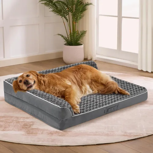 Vista 9 de Cama para perros de tamaño grande, cama ortopédica para perros grandes, cama impermeable para mascotas con funda extraíble lavable, sofá