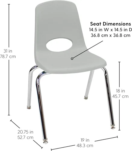 Vista 2 de Factory Direct Partners 10384-LG - Silla escolar apilable de 18 pulgadas, asiento apilable para estudiantes con patas de acero cromado
