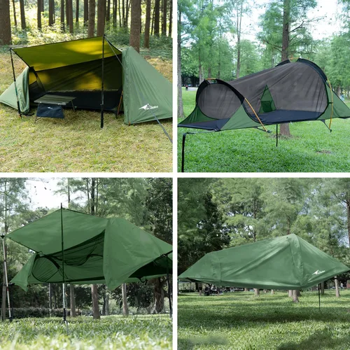 Vista 3 de TriHive - Tienda de campaña plana para acampar con mosquitera y lluvia PU3000, tienda de campaña 2 en 1 para una sola persona para mochileros