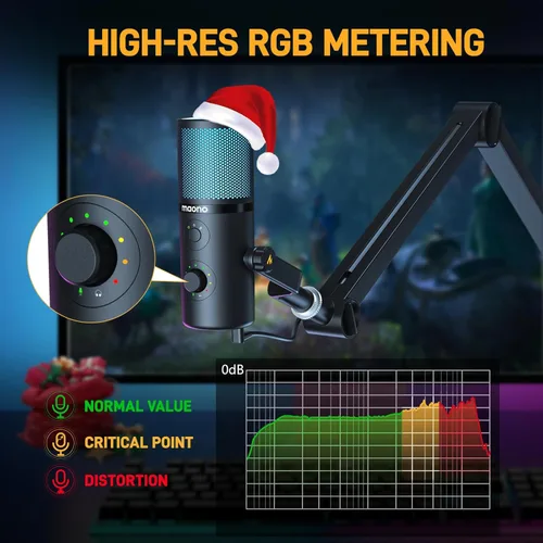 Vista 5 de MAONO Micrófono USB para transmisión de juegos, micrófono de condensador de podcast con software de 3 patrones polares para Twitch TikTok YouTube