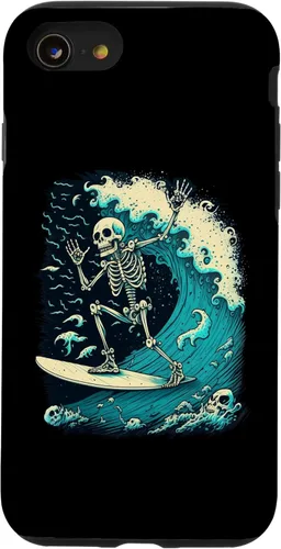 Vista 18 de Funda para iPhone 11 Pro con diseño de esqueleto de surf para colgar diez impresionantes calaveras onduladas