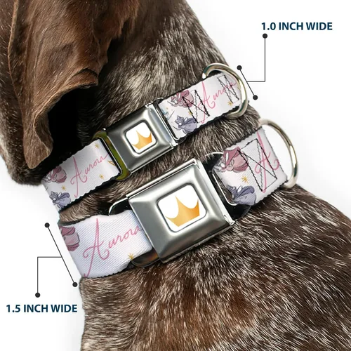 Vista 2 de Collar de perro con hebilla para cinturón de seguridad, la bella durmiente Aurora y las hadas madrinas posan con escritura de 9.5 a 13 pulgadas, 1.0