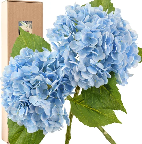 Vista 16 de FiveSeasonStuff Flores de hortensias de seda Real Touch, 2 flores artificiales grandes de tallo largo para arreglos florales (naranja otoño)