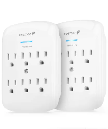Vista 9 de Fosmon Protector de sobretensiones de montaje en pared de 6 tomas, supresión de sobretensiones de 3 clavijas, 1200 julios, 15 A, 125 VCA, 60 Hz