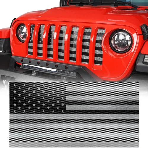 Hooke Road Inserto de rejilla frontal de malla para Jeep Gladiator JT/Jeep Wrangler JL 2018 2019 2020 2021 2022 2023 2024 2025 – Bandera de Estados