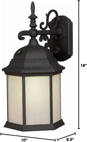 Vista 2 de Forte Lighting 17009-01-04 - Farol de pared exterior CFL de bajo consumo de energía 1LT CFL, acabado negro con vidrio esmerilado