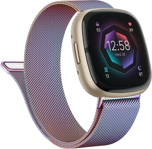 Vista 10 de Vanjua Correa de metal para Fitbit Sense 2 / Sense Bands, Fitbit Versa 4 / Versa 3 correas para mujeres y hombres, correa de repuesto de pulsera