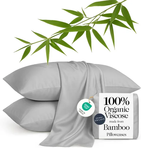 Vista 10 de Juego de 2 fundas de almohada 100% viscosa orgánica derivada de bambú, refrescantes y transpirables, suaves y sedosas con cierre de sobre, absorben