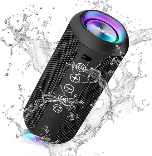 Vista 9 de Ortizan Altavoz Bluetooth portátil: IPX7 impermeable, sonido fuerte de 24 W, graves profundos, Bluetooth 5.3, luces LED, emparejamiento estéreo