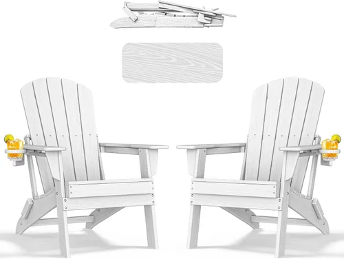 Vista 15 de nevilywood Silla Adirondack plegable – Respaldo ergonómico extendido, portavasos – Fácil montaje – Plástico HDPE duradero, resistente a