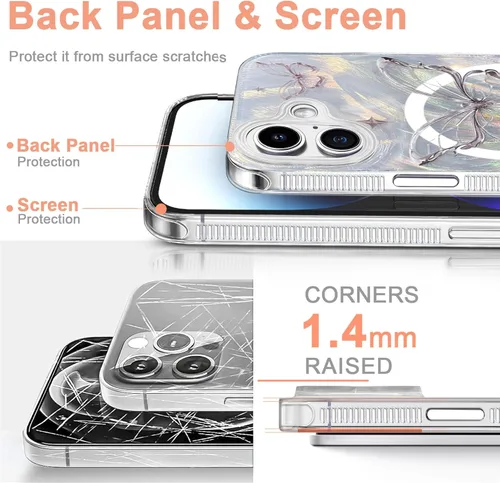 Vista 500 de I-MGAE-IN-AR - Funda diseñada para iPhone 12 y 12 Pro, diseño de mariposa plateada brillante, funda protectora de poliuretano termoplástico, suave