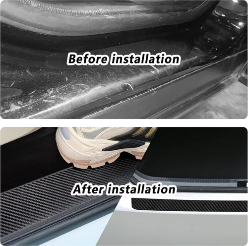 Vista 6 de Protectores de borde de puerta de automóvil de fibra de carbono, calcomanías protectoras de umbrales de puerta de automóvil antiarañazos e
