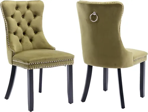 Vista 283 de ODUSE-DAILY - Juego de 2 sillas de cocina y comedor de terciopelo beige, con capitoné, tapizadas en terciopelo, estructura de madera maciza