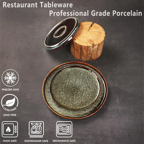 Vista 3 de Juego de 4 platos llanos de porcelana para aperitivos, para plato principal, carne, pan, risotto, pasta, ensalada, aptos para microondas, horno